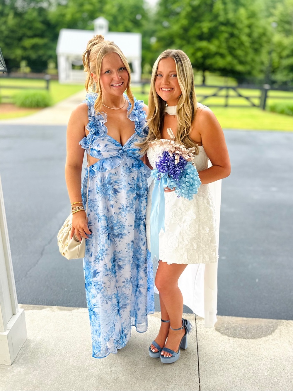 Blue Floral Ruffle Maxi Dress